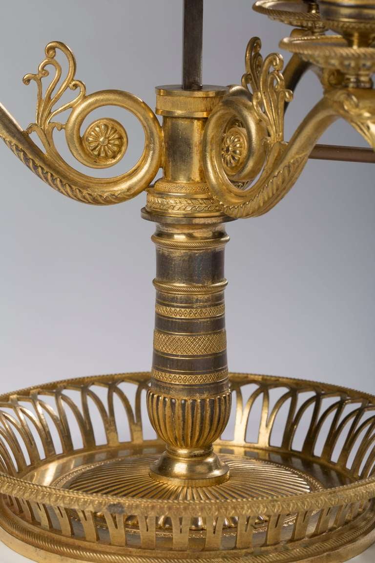 19th Century Empire Style Gilt Bronze and Tole Bouillotte Lamp