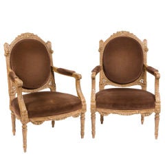 Pair of Louis XVI style Beechwood Armchairs Attributed to Jansen