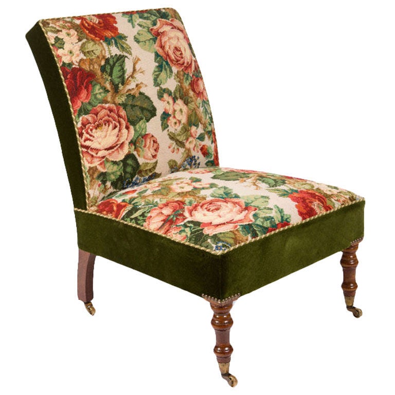 Needlepoint Upholstered Slipper Chair For Sale at 1stdibs