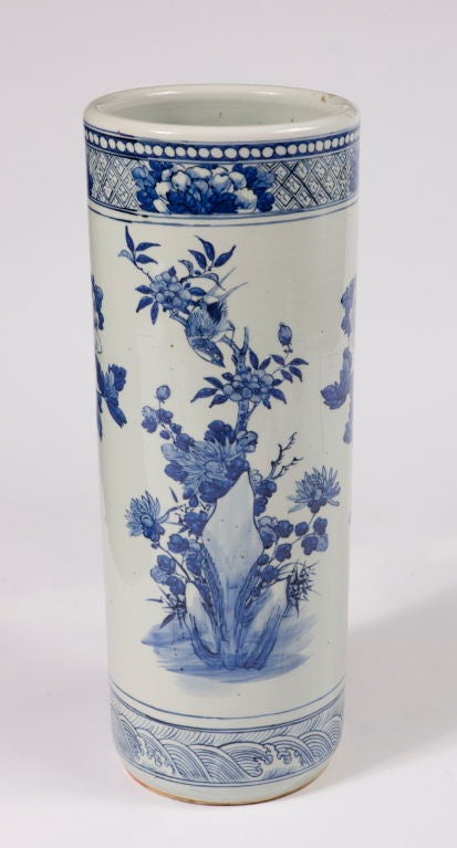 20th Century Chinese Blue and White Porcelain Umbrella Stand