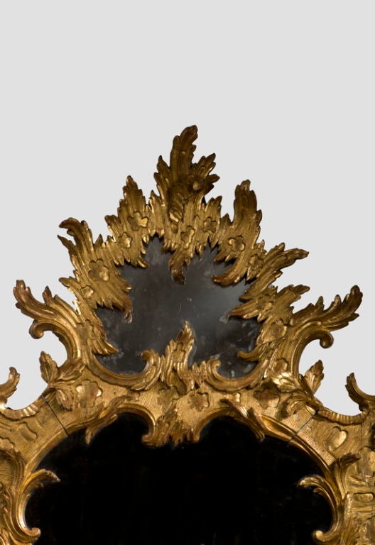 Espejo alemán de madera dorada Rocaille siglo XVIII en venta