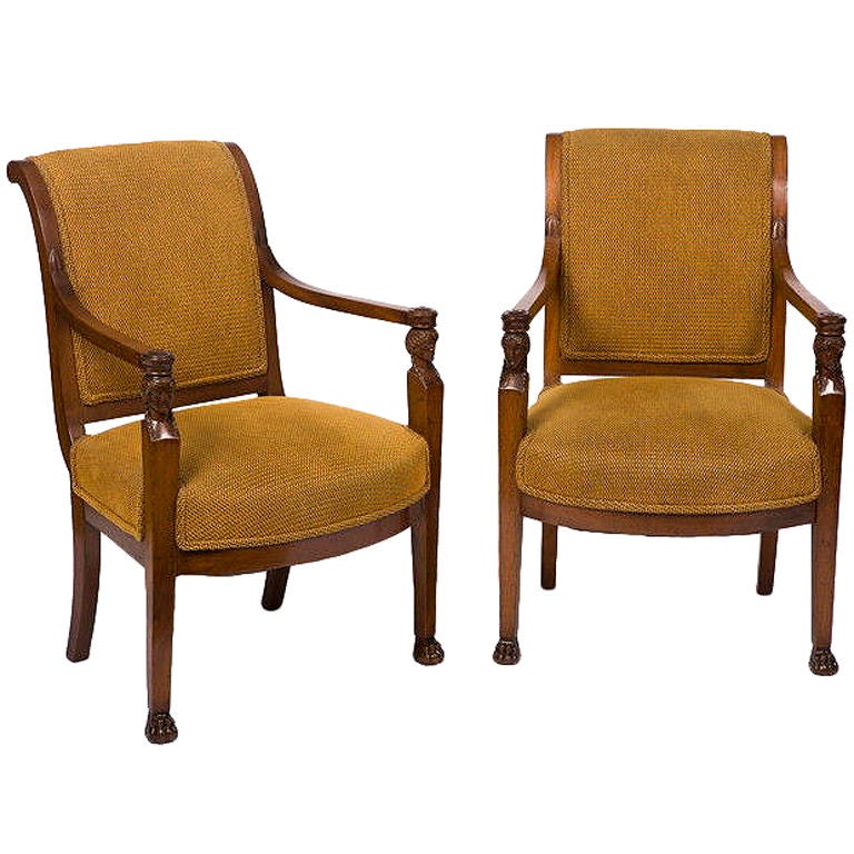 Pair of Consulat Mahogany Armchairs For Sale