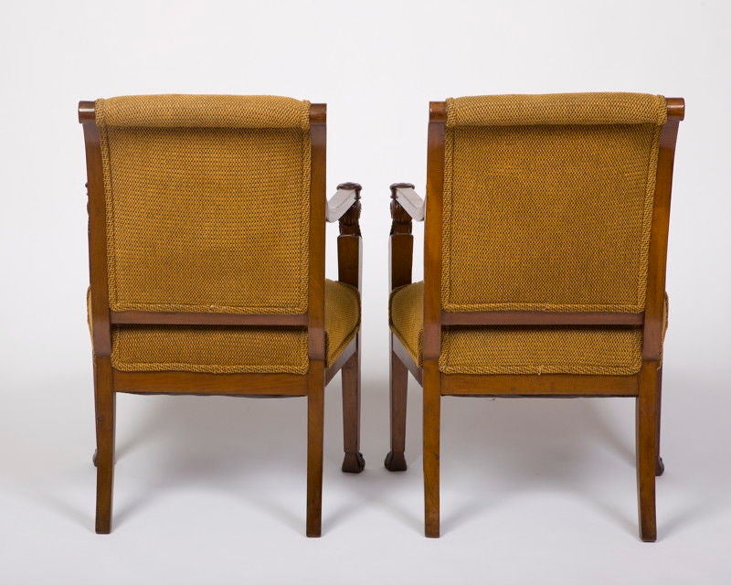 Empire Pair of Consulat Mahogany Armchairs For Sale