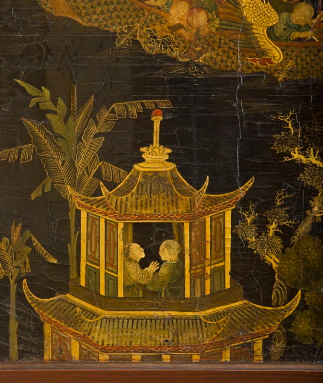 Chinese Black and Polychrome Lacquered Eight-Panel Screen For Sale 3