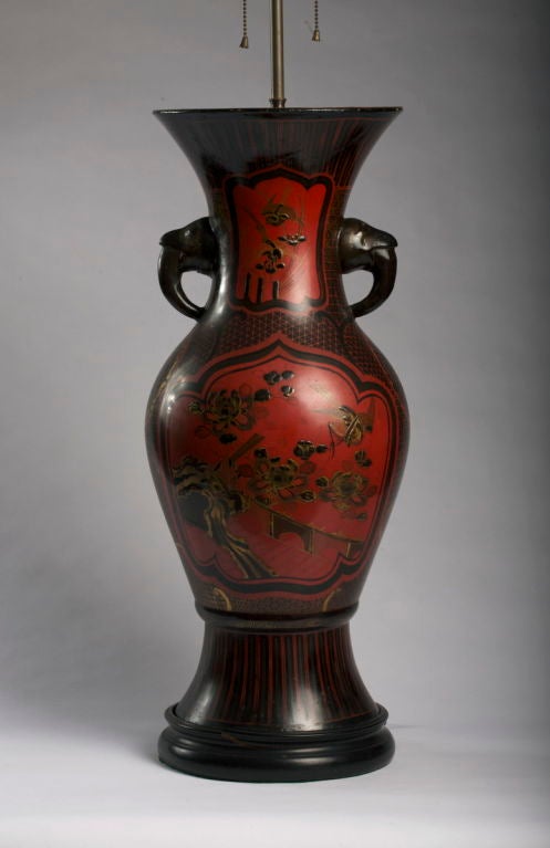 Large Japanese Two-Handled Bronze Vase Mounted as a Lamp