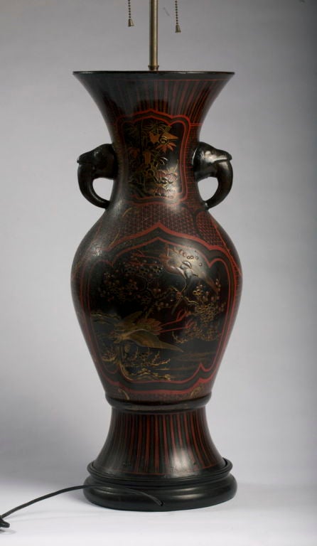 20th Century Large Japanese Two-Handled Bronze Vase Mounted as a Lamp