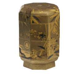 Japanese Gold and Silver Lacquered Octagonal Covered Box