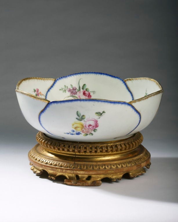 18th Century and Earlier Sevres Porcelain “Feuille de Choux” Oval Bowl