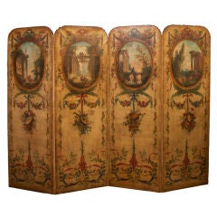Louis XVI Style Four-Panel Painted Canvas Floor Screen