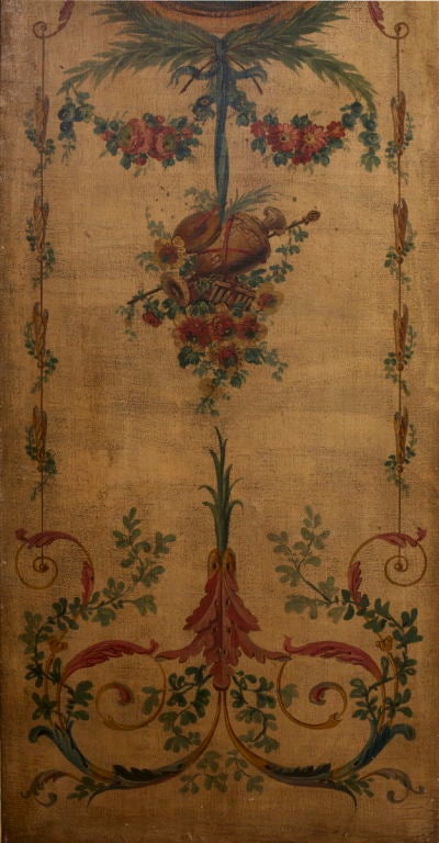 Louis XVI Style Four-Panel Painted Canvas Floor Screen 1