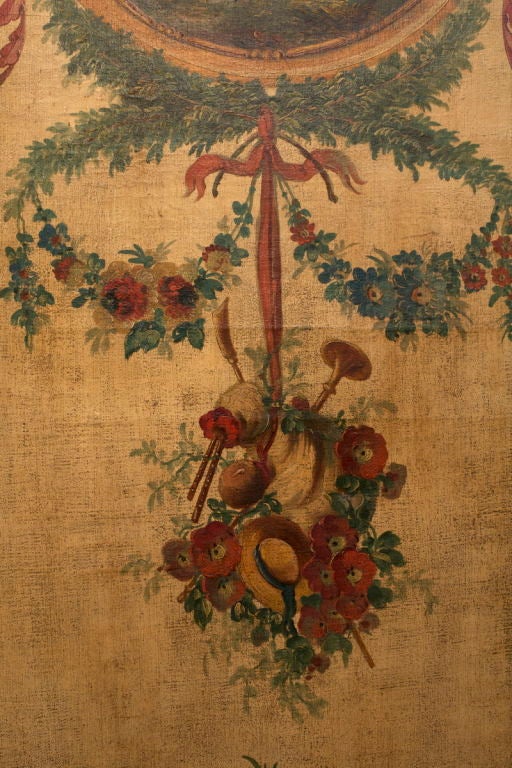 Louis XVI Style Four-Panel Painted Canvas Floor Screen 3
