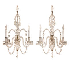 Pair of George III Style Cut Glass Two-Light Sconces