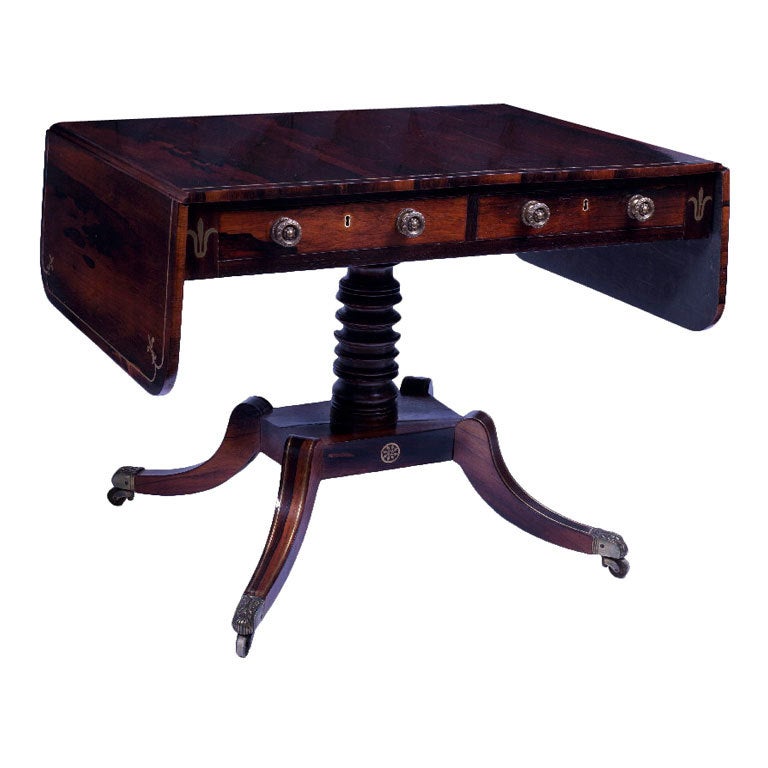 A Regency Brass Inlaid Rosewood Sofa Table For Sale