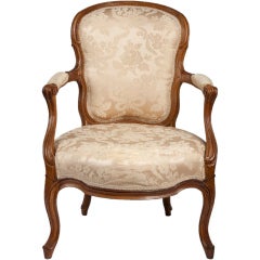 Antique Large Louis XV Beechwood Fauteuil Cabriolet, stamped Delanois