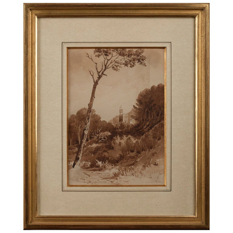 Watercolor signed by the Reverend James Bourne (1773-1854) For Sale