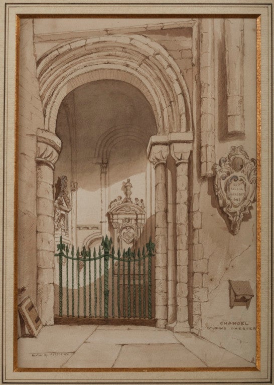 Interior de la iglesia situada como St. John's Chester, coro (abajo a la derecha).<br />
En la parte inferior izquierda, 