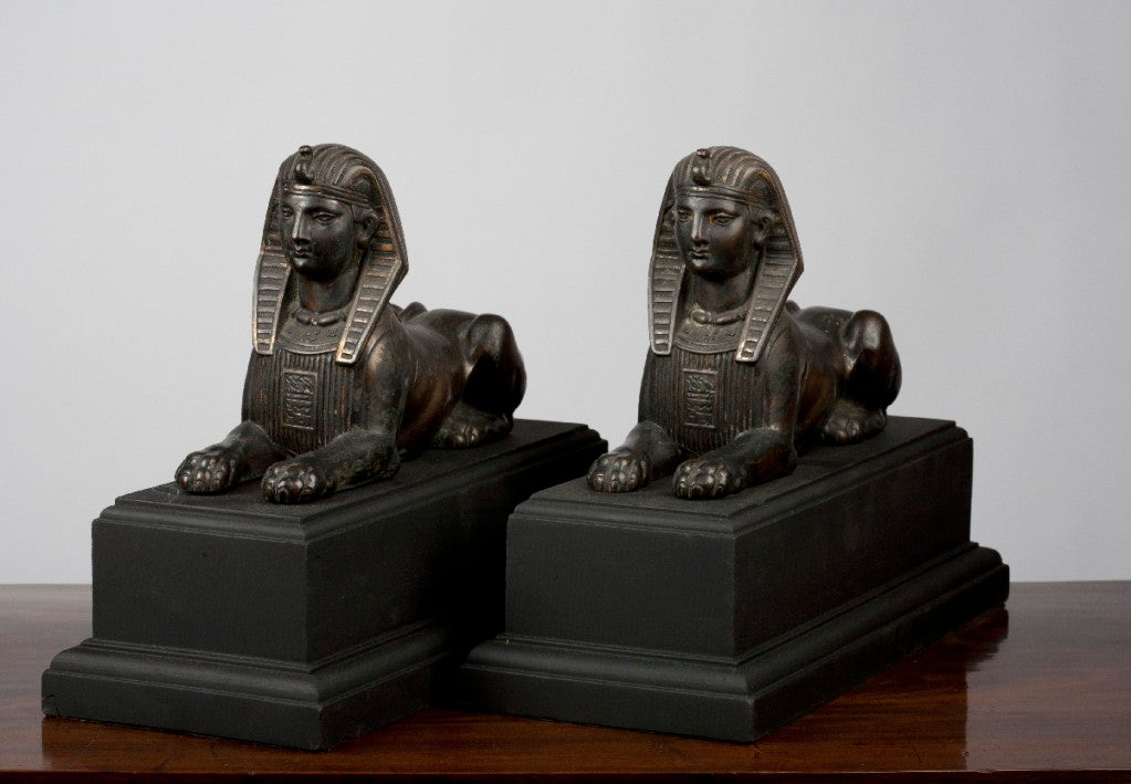 Pair of Patinated Bronze "Grand Tour" Figures of Sphinx