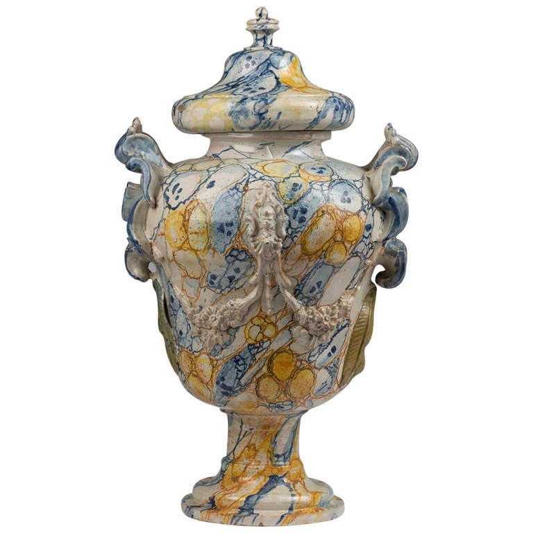 French Ceramic Marbleized Urn, Lunéville, Lorraine at 1stDibs
