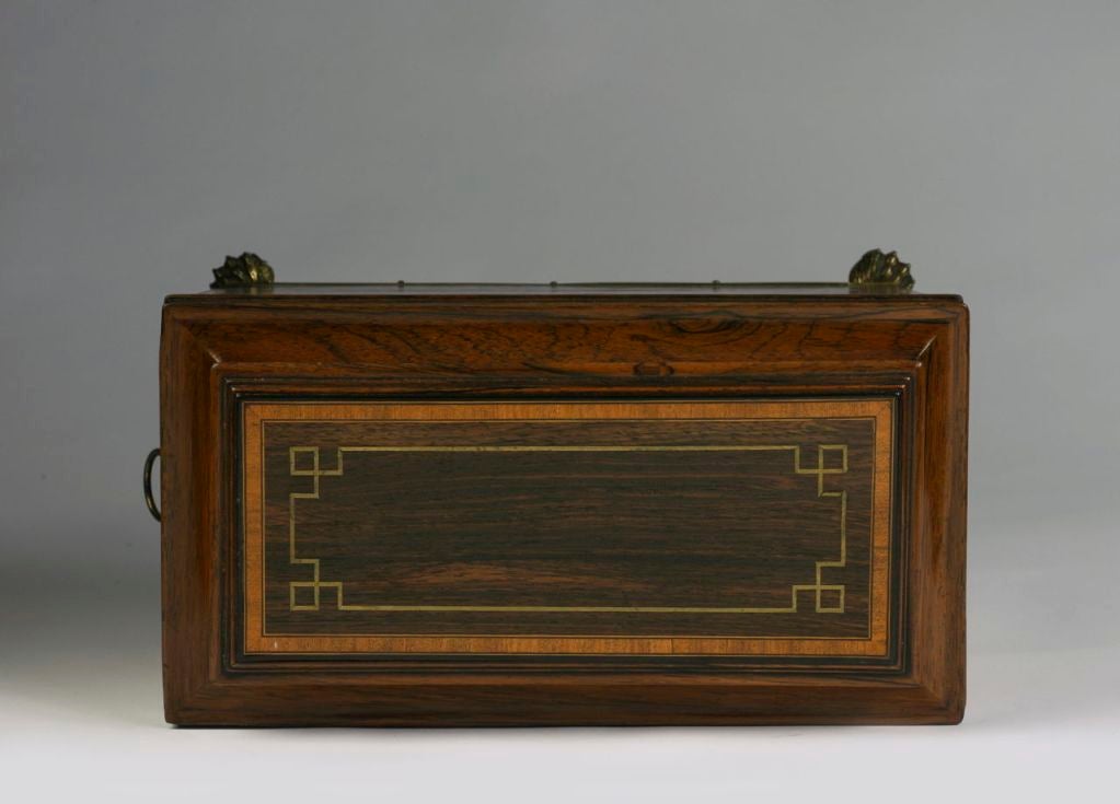 19th Century Rare Regency Brass Inlaid Rosewood Tea Caddy with Secret Drawer For Sale