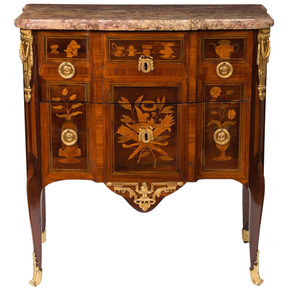 Transition Ormolu Mounted Satine and Fruitwood Commode Attributed to Topino