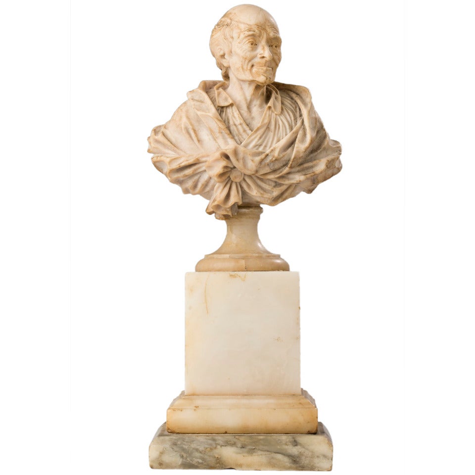 Alabaster Bust of Voltaire by Antoine Rosset (French, 1749-1818)