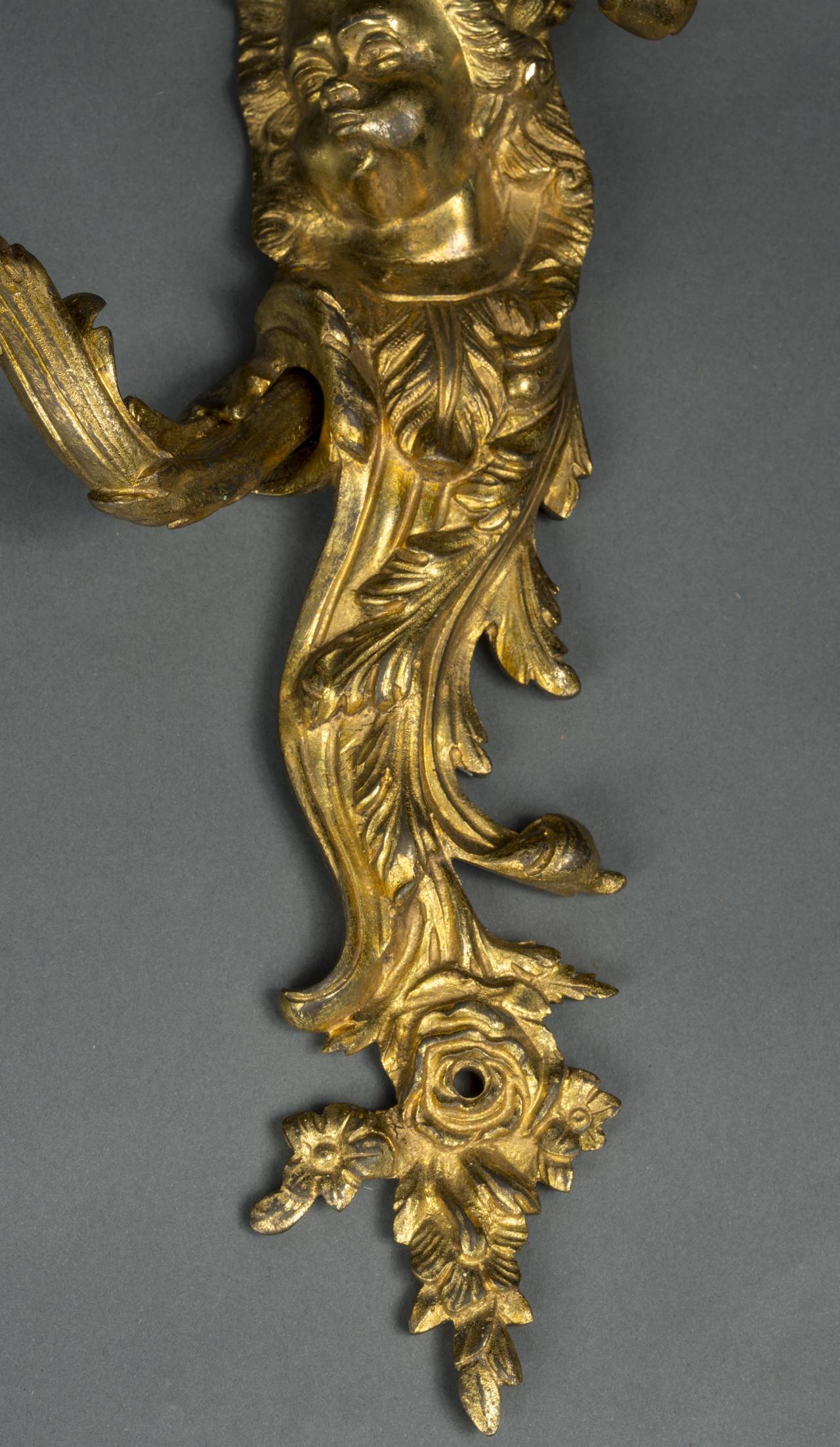 Gilt Pair of Regence Ormolu Two-Light Sconces For Sale