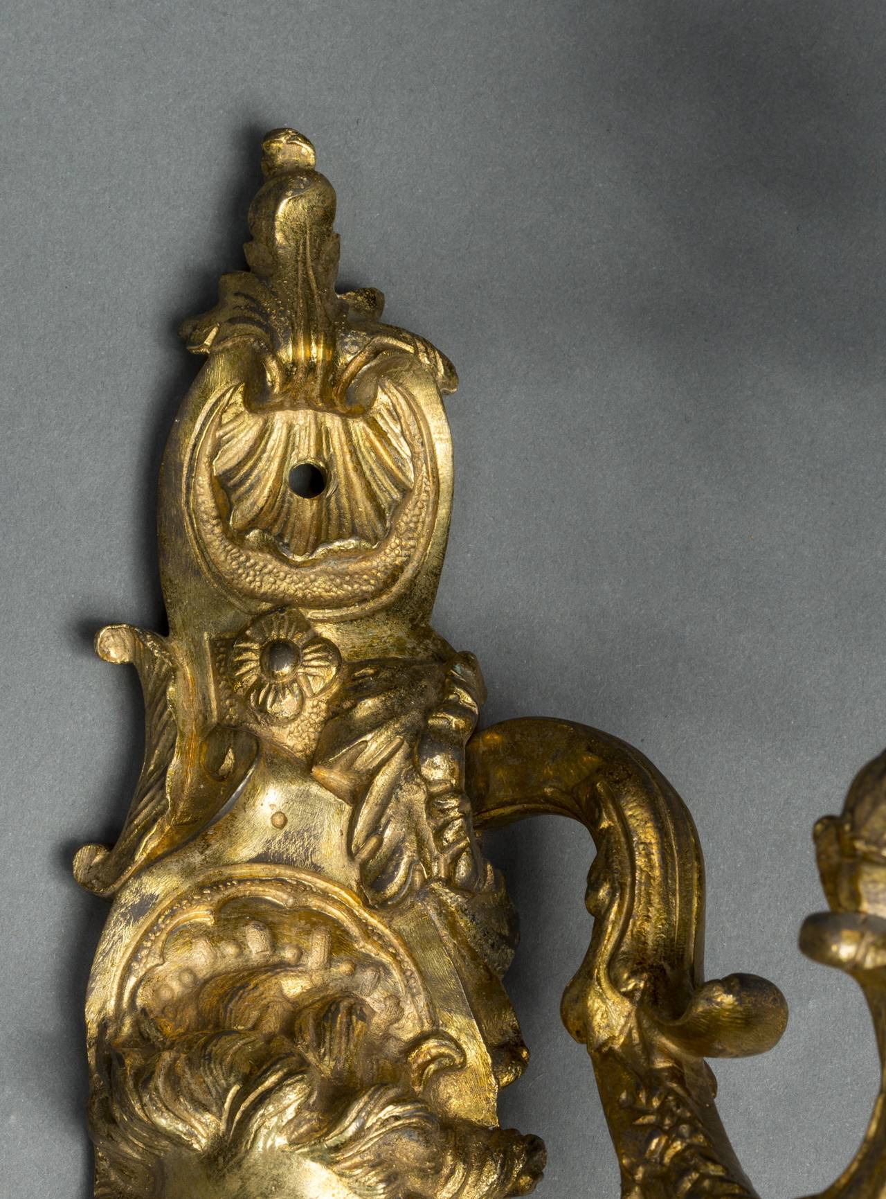 Pair of Regence Ormolu Two-Light Sconces In Excellent Condition For Sale In Kittery Point, ME