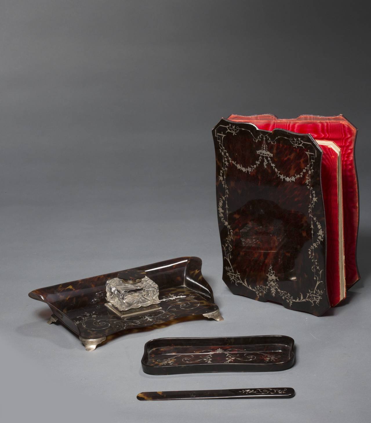 Silver Inlaid Tortoiseshell Desk Set