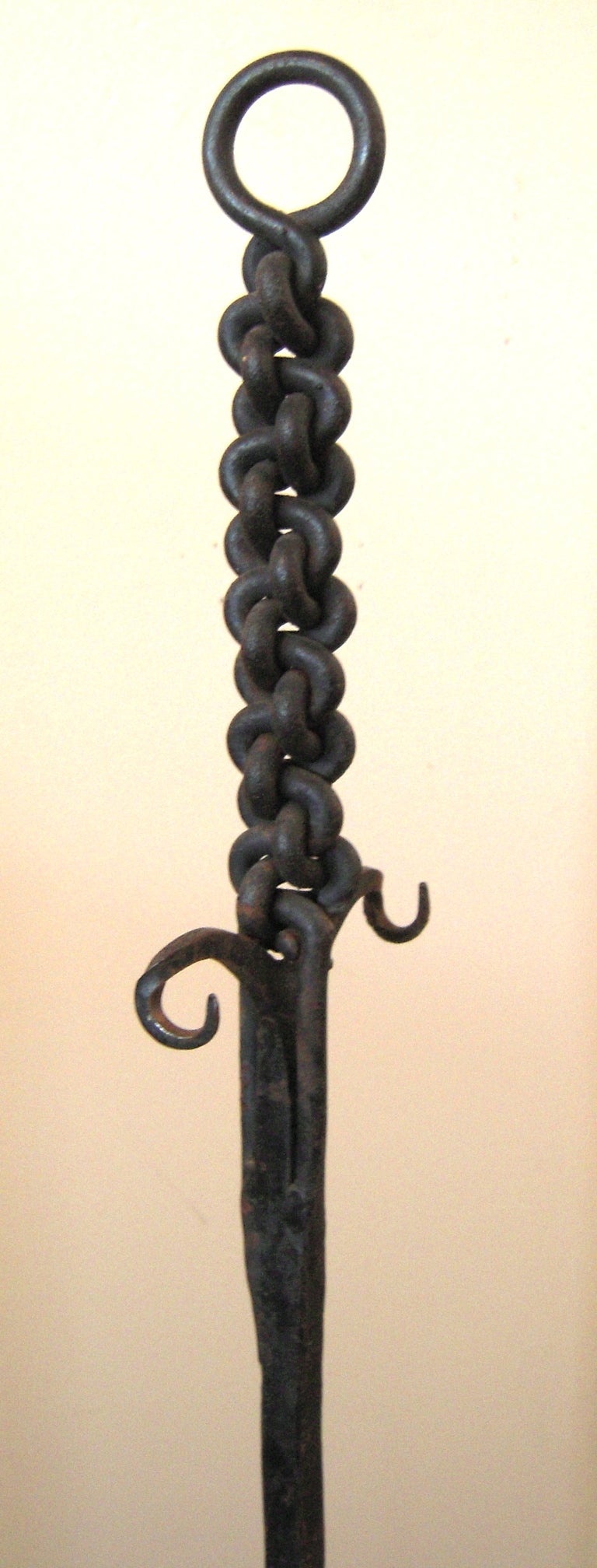 Unusual Wrought Iron Fireplace Tool Set In Excellent Condition In Essex, MA