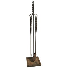 Unusual Wrought Iron Fireplace Tool Set