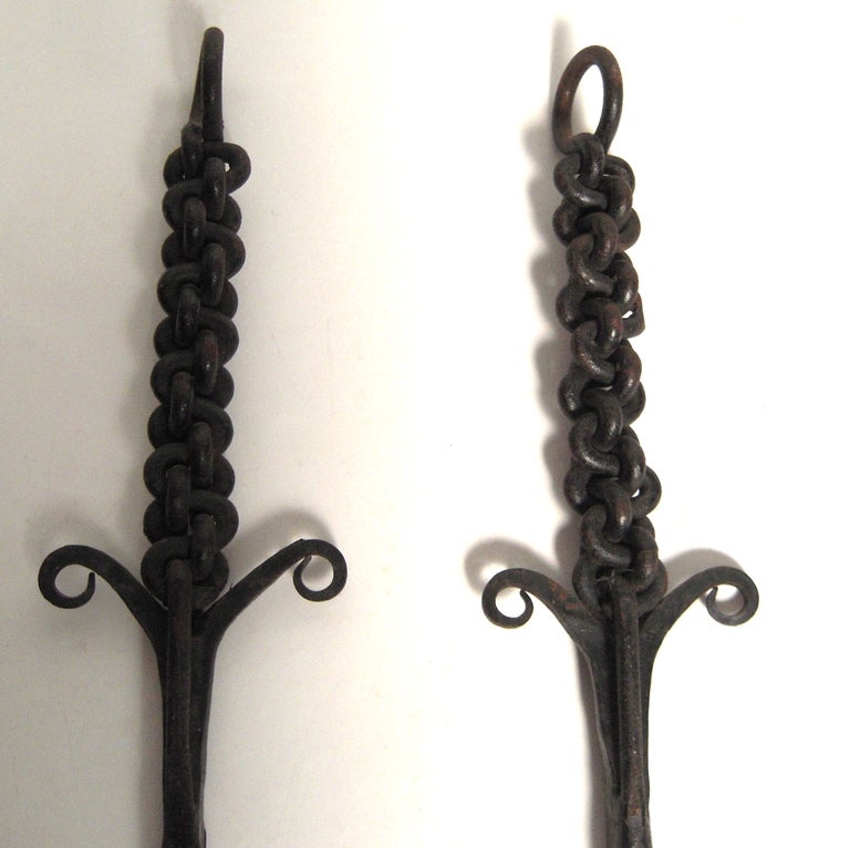 20th Century Unusual Wrought Iron Fireplace Tool Set