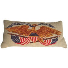 Vintage Patriotic American Eagle and Flag Needlepoint Pillow