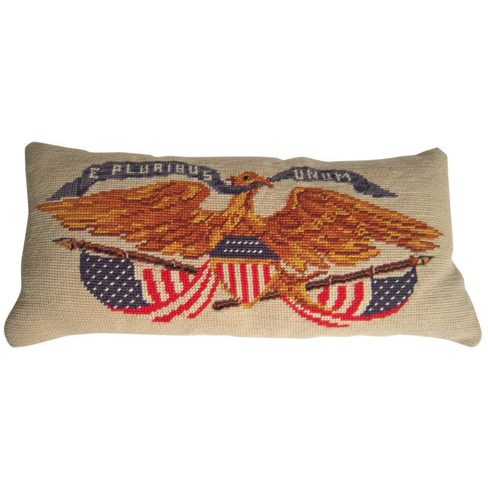 Patriotic American Eagle and Flag Needlepoint Pillow