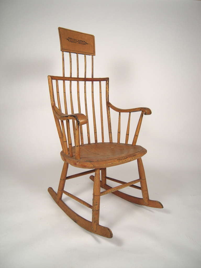 Carved 19th Century American Painted Windsor Rocking Chair