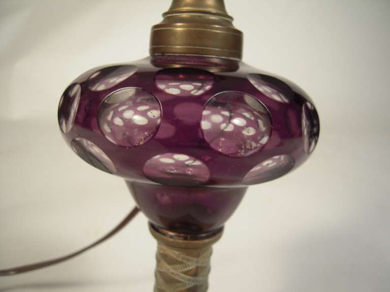 Amethyst Cut to Clear Glass Whale Oil Lamp 1