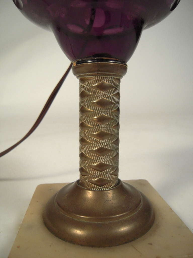 Amethyst Cut to Clear Glass Whale Oil Lamp In Good Condition In Essex, MA