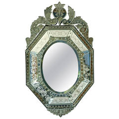 Antique Fine Quality Venetian Etched and Cut Glass Mirror