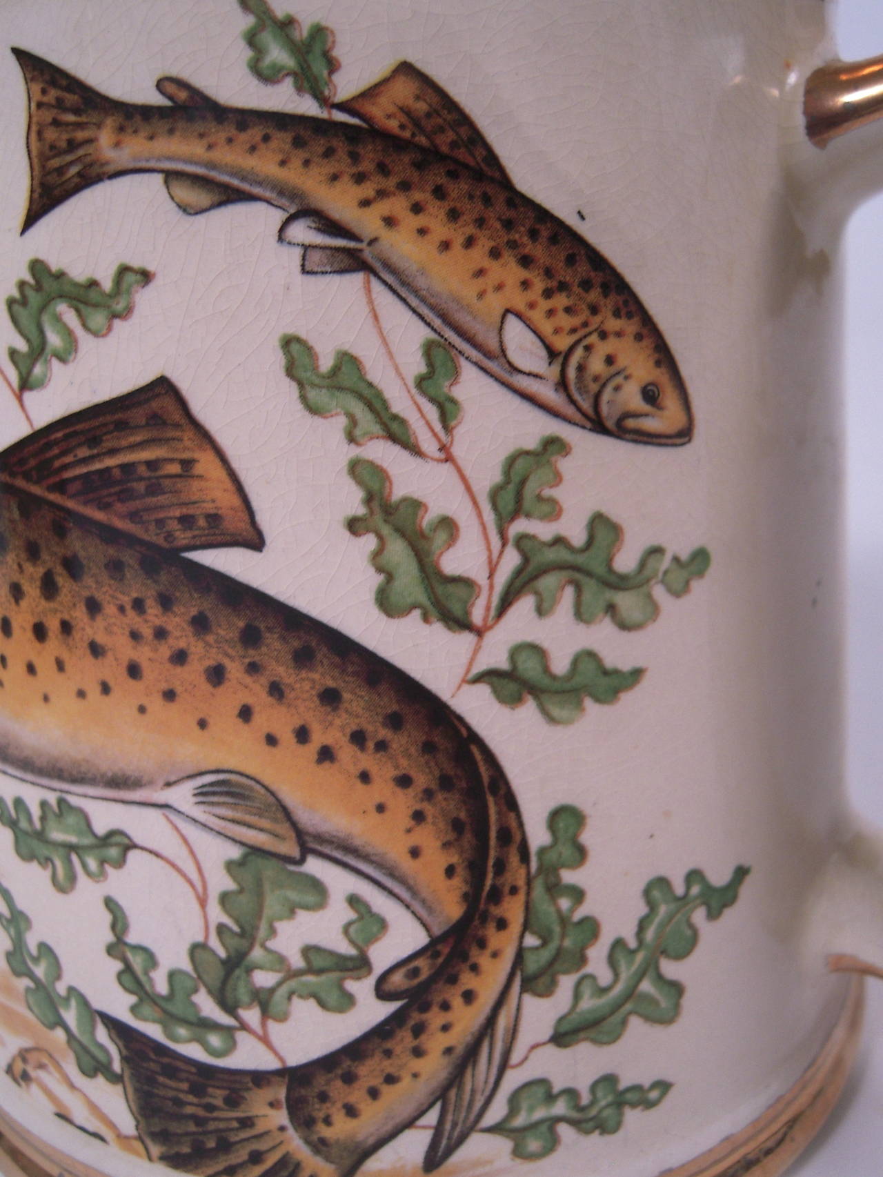 Early 20th Century 4 Large Gilded Staffordshire Fish Decorated Mugs