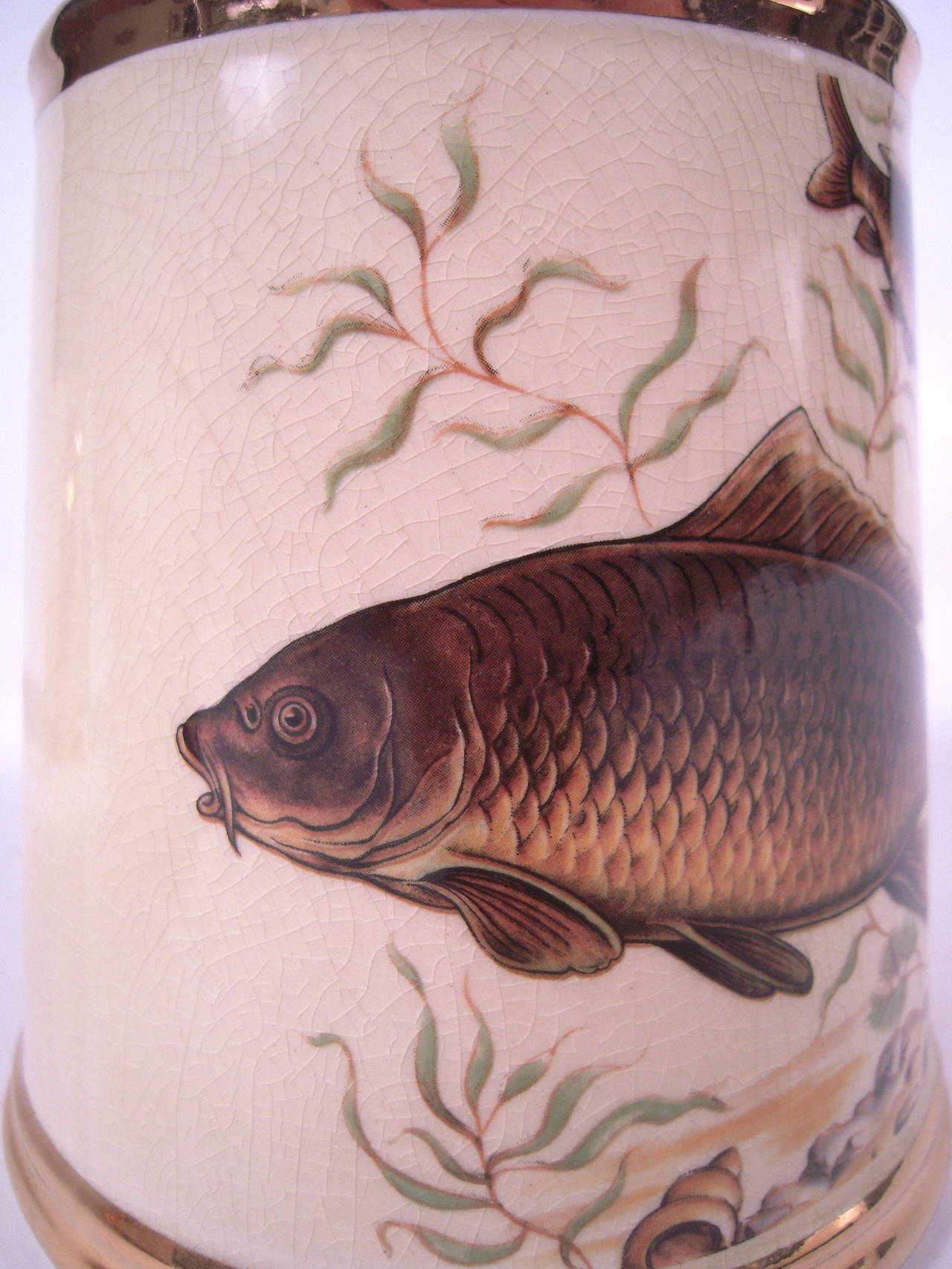 Ceramic 4 Large Gilded Staffordshire Fish Decorated Mugs