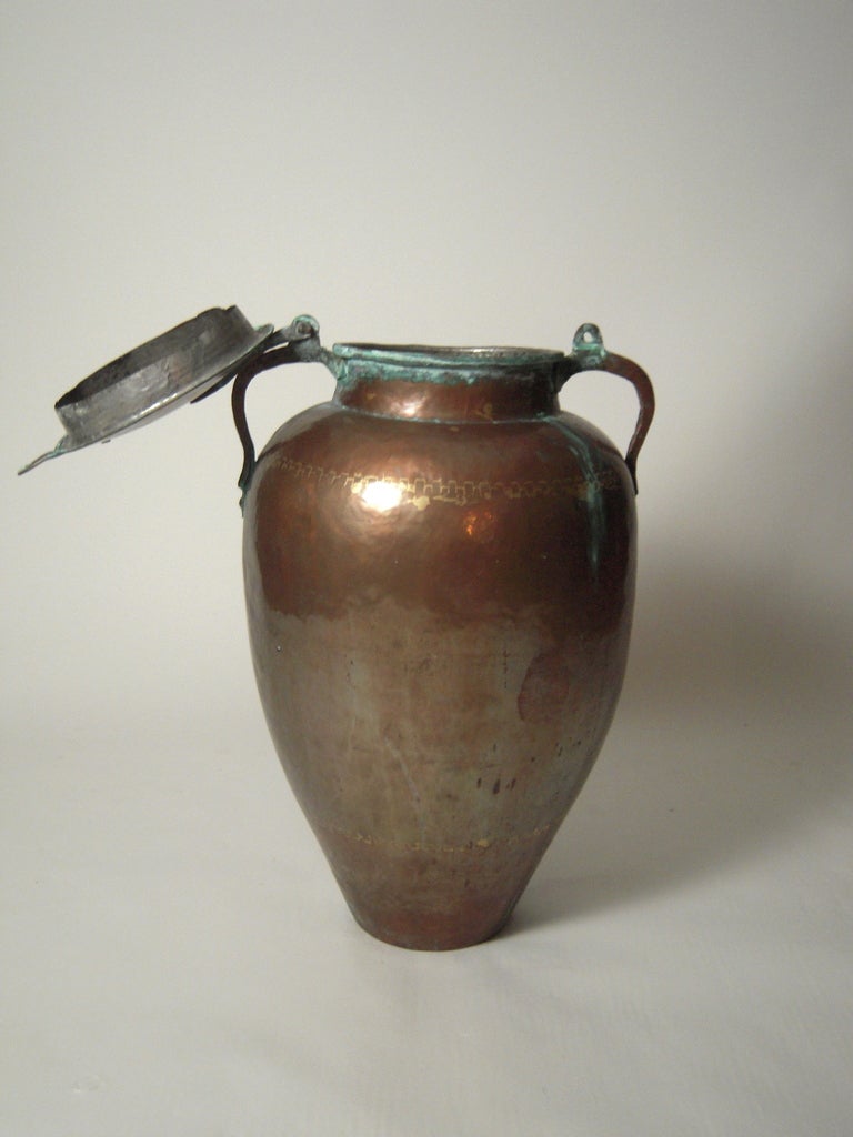 Large Persian Hand Made Copper Storage Jar In Excellent Condition In Essex, MA