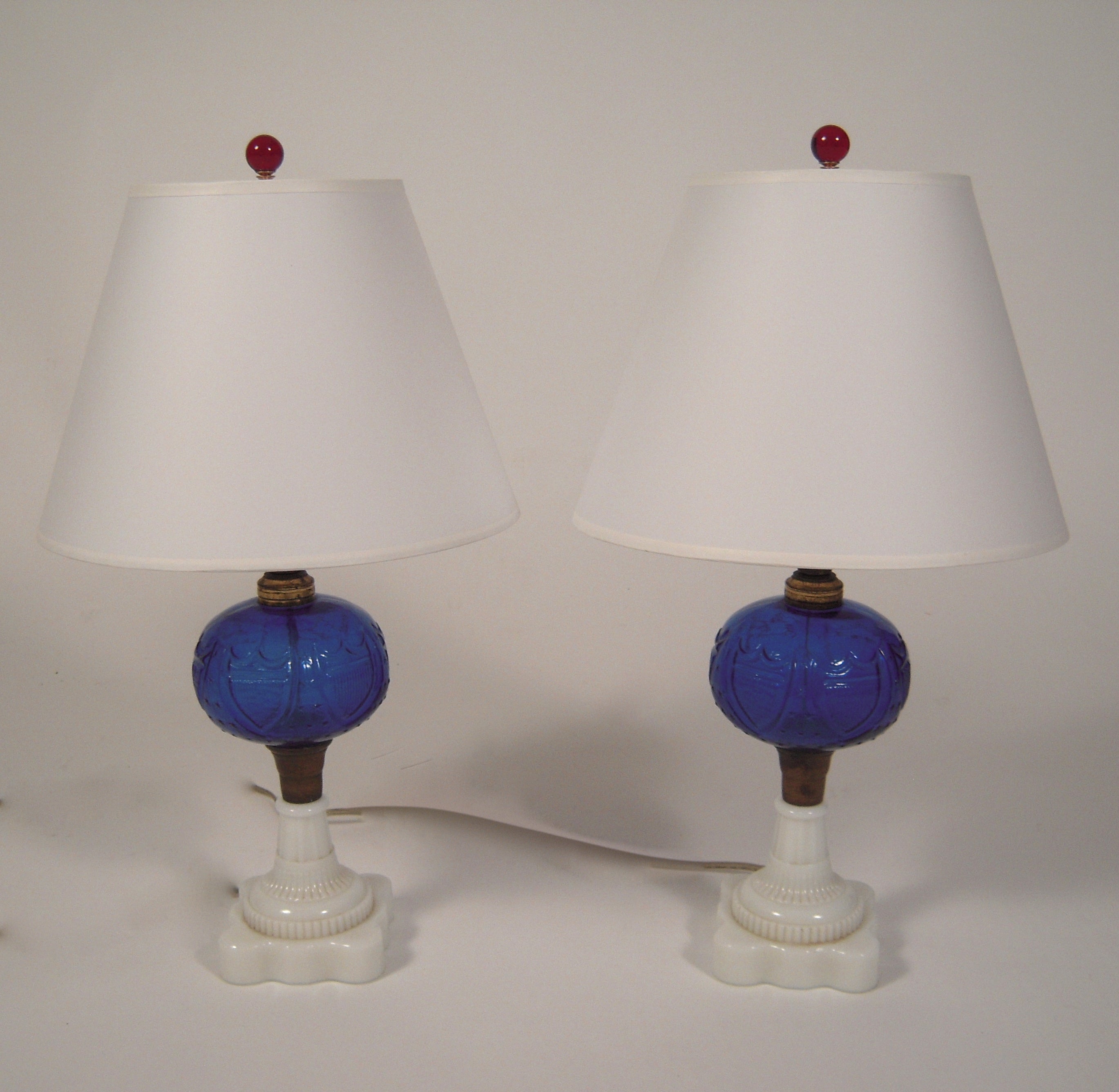 Pair of 19th Century Patriotic Cobalt Glass Lamps