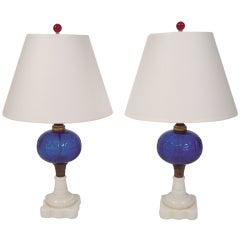Pair of 19th Century Patriotic Cobalt Glass Lamps