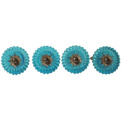 Exceptional Set of 4 Large Blue Glass Curtain Tiebacks