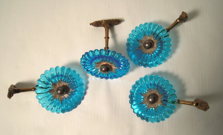 Exceptional Set of 4 Large Blue Glass Curtain Tiebacks In Excellent Condition In Essex, MA