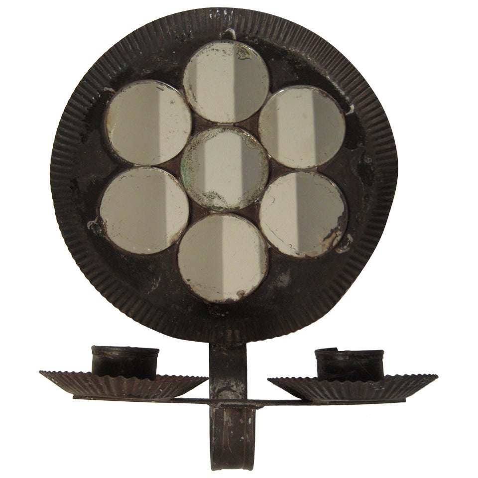 Colonial Revival Tin and Mirror Candle Wall Sconce