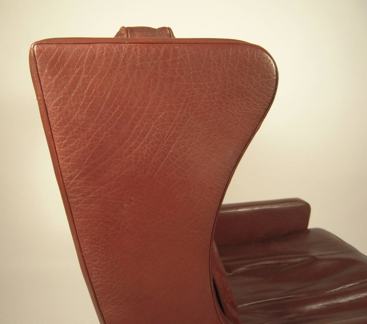 Vintage Danish Mid Century Leather Wingback Chair In Good Condition In Essex, MA