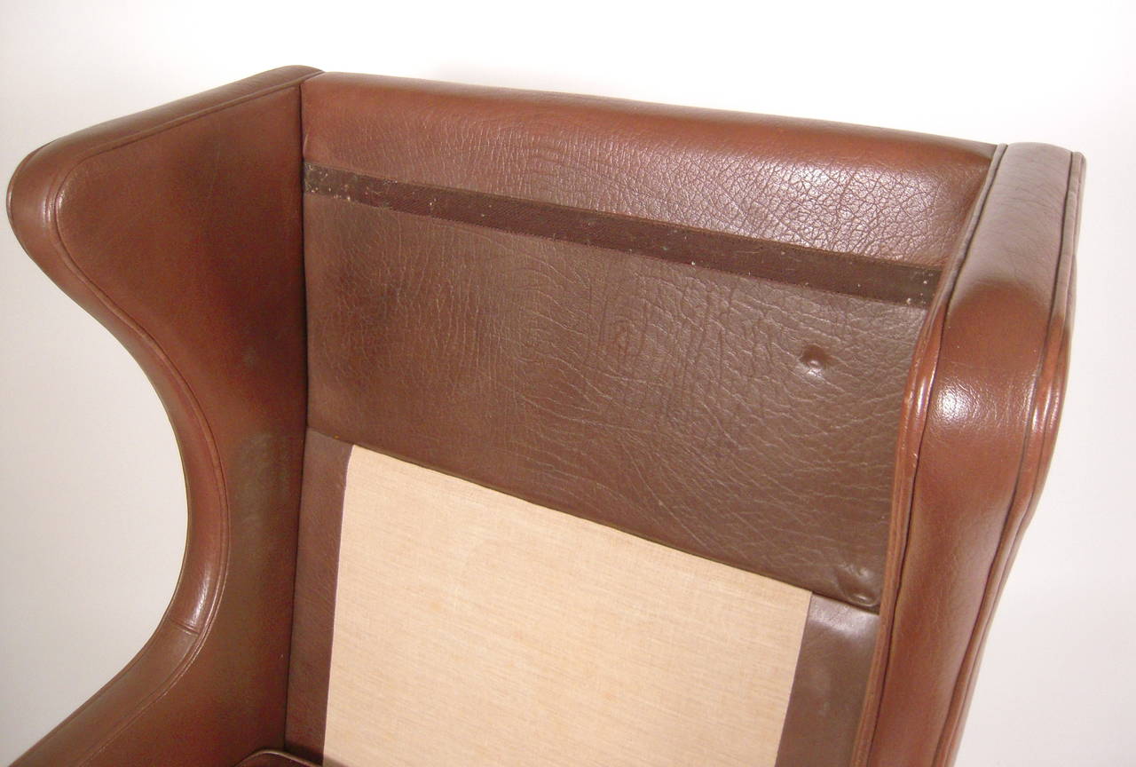 Vintage Danish Mid Century Leather Wingback Chair 2
