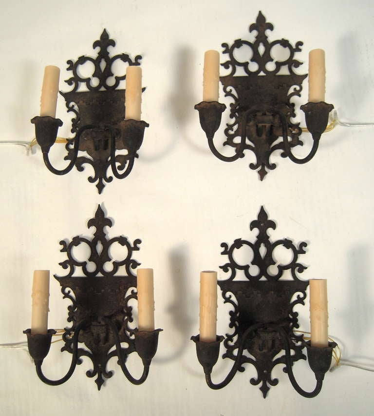 American Set of 4 Italianate Wrought Iron Sconces