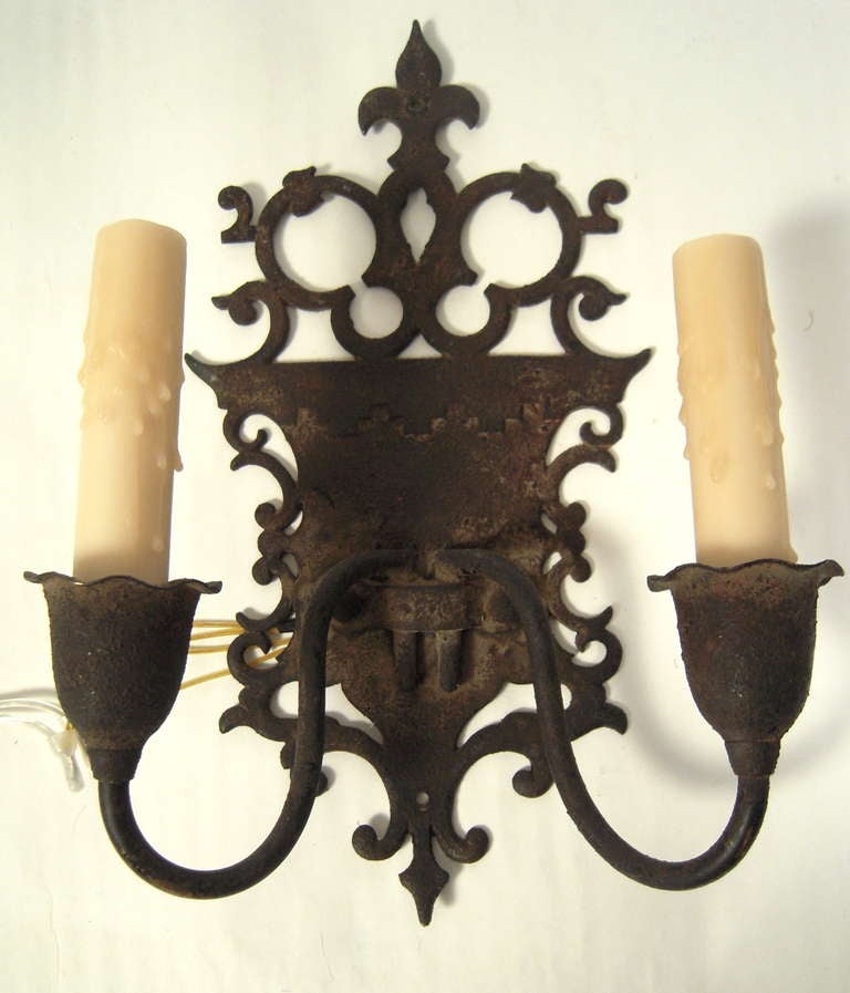Set of 4 Italianate Wrought Iron Sconces In Excellent Condition In Essex, MA