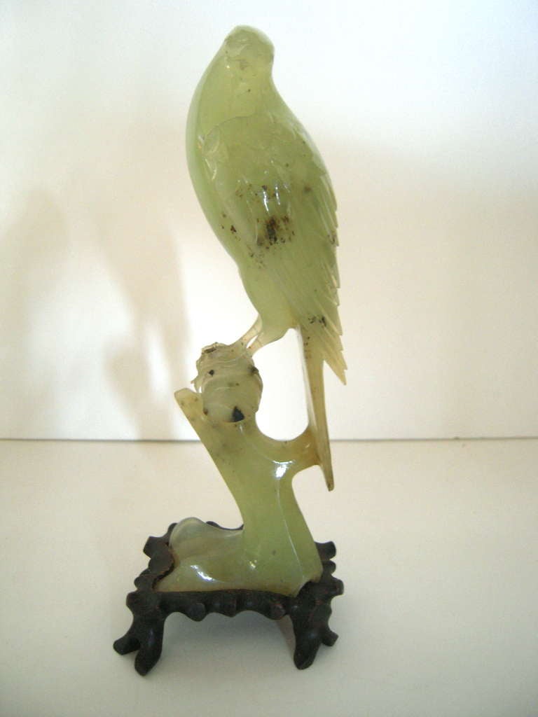 Pair of Chinese Export Carved Jade Birds 1